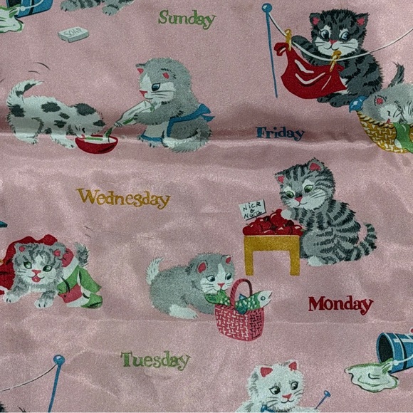 Nick & Nora Girls XL 14/16 Pink Satin Pajama Pants Kitten Cats Days Of Week Meow - Picture 9 of 10